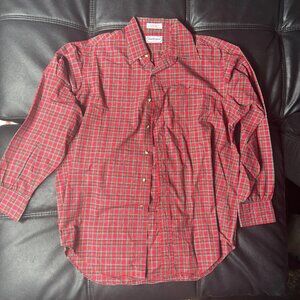 Vintage‎ Huntington Men's Dress Shirt Red Plaid Egyptian Cotton Size 16.5-34